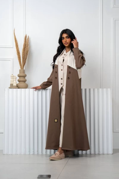 Abaya Blazer Brown With Beige IB235