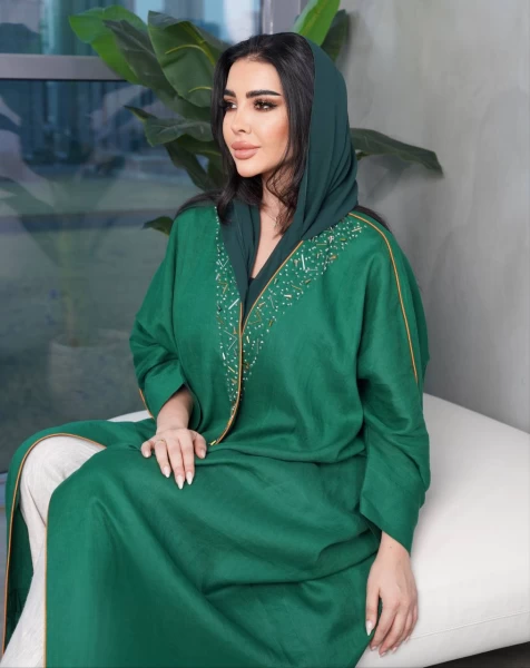 Green Linen Abaya  IB151 Green